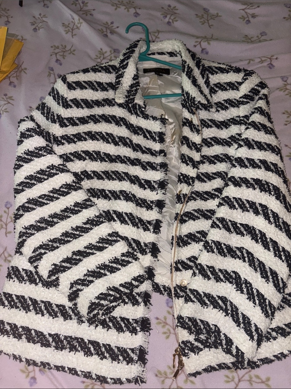 Escada Black and White Striped Bouclé Blazer